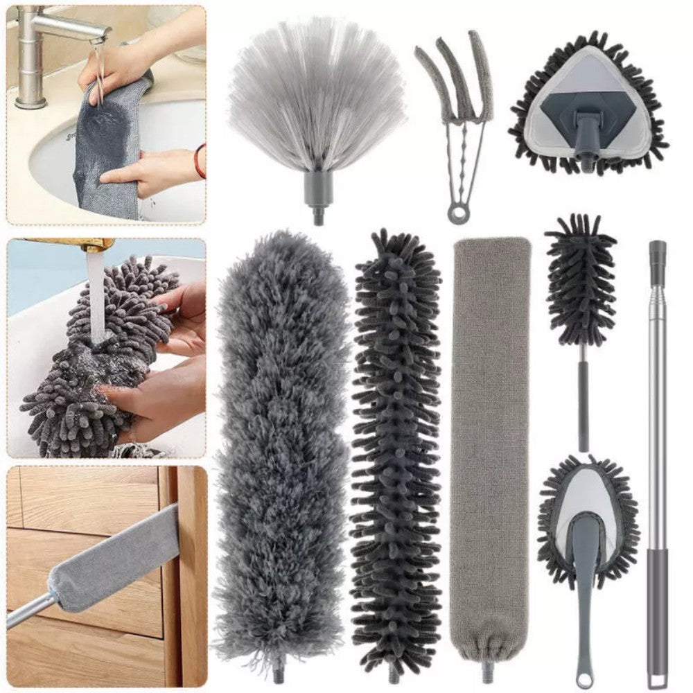 9-Piece Extendable Microfibre Feather Duster Set with Telescopic Pole – Cleaning High Ceilings & Corners