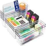 25-Piece Plastic Drawer Organiser Set in 5 Sizes – Desk, Kitchen, Fridge & Makeup Storage Dividers, Clear