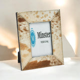 Tan and White Cow-Hide Photo Frame, 3.5" x 4" – Country Style Home Decor Picture Frame