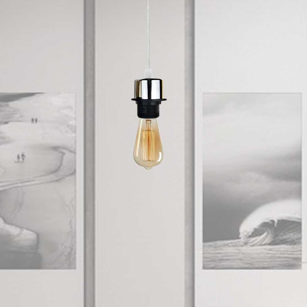 10 Pack Industrial Chrome Pendant Light Holders with 95cm Cable – E27 Vintage Ceiling Fittings
