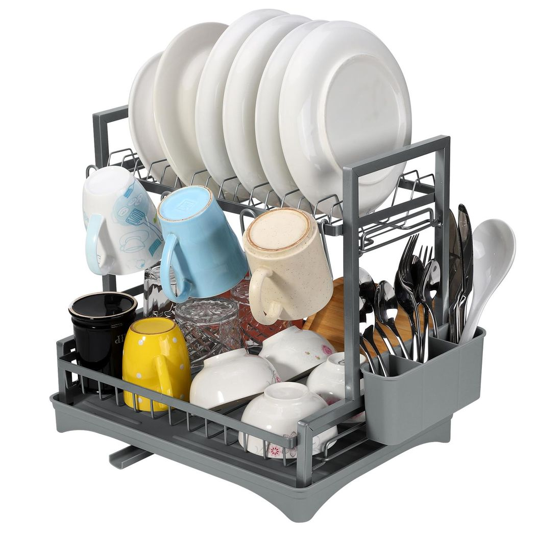 Vinsani 2-Tier Detachable Dish Drainer – Space-Saving Vertical Kitchen Drying Rack, Grey
