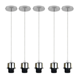Industrial Chrome Pendant Light 5 Pack with E27 Holder & 95cm PVC Cable – Retro Lampshade-Ready Kit