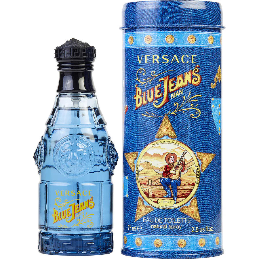 Versace Blue Jeans Eau de Toilette Spray 75ml – Woody, Fresh & Citrus Fragrance for Men