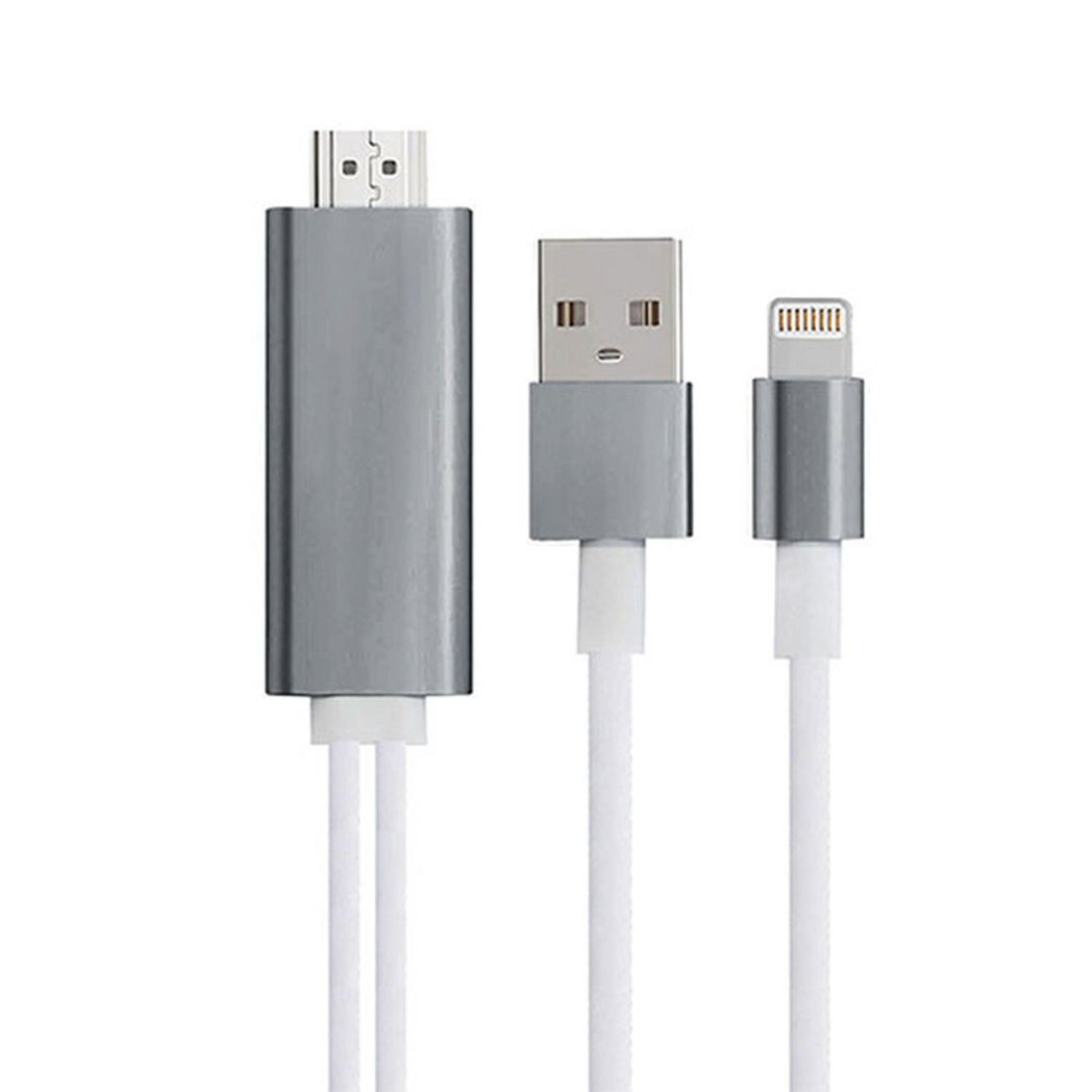 Aquarius Full HD HDMI Adapter Cable for 8-Pin Phone & Pad – 1080p TV Mirroring, Space Grey