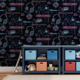 Arthouse Gamer Video Glitch Wallpaper with Neon Style Signs – Gaming Room, Play Room or Den, Pink