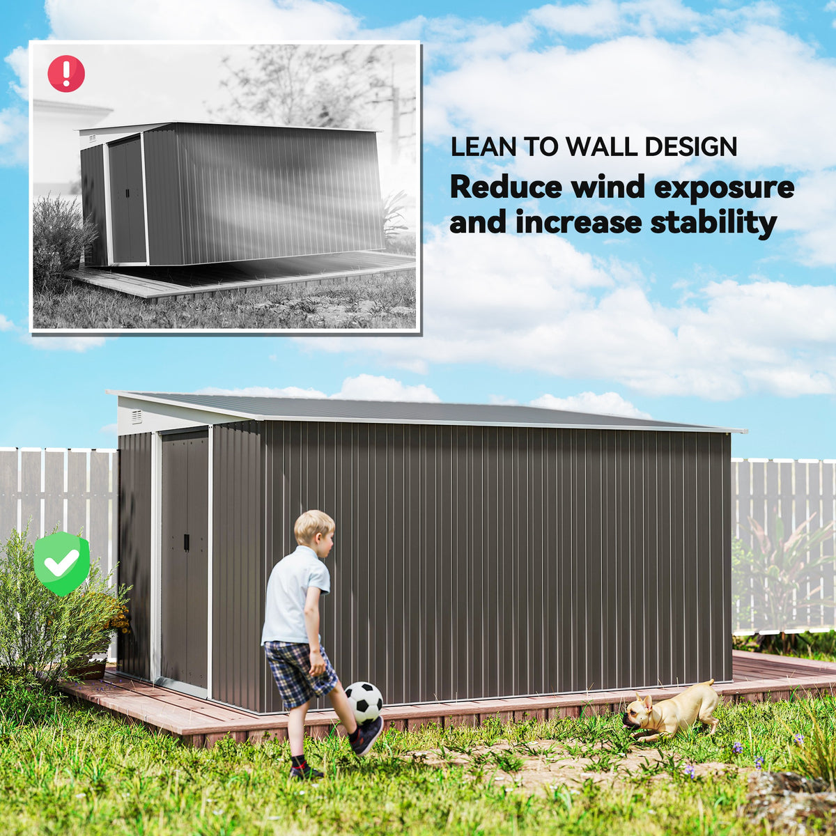 Outsunny 11.3 x 9.2ft Galvanised Steel Garden Shed with Double Doors & Vents – Heavy-Duty Storage, Grey