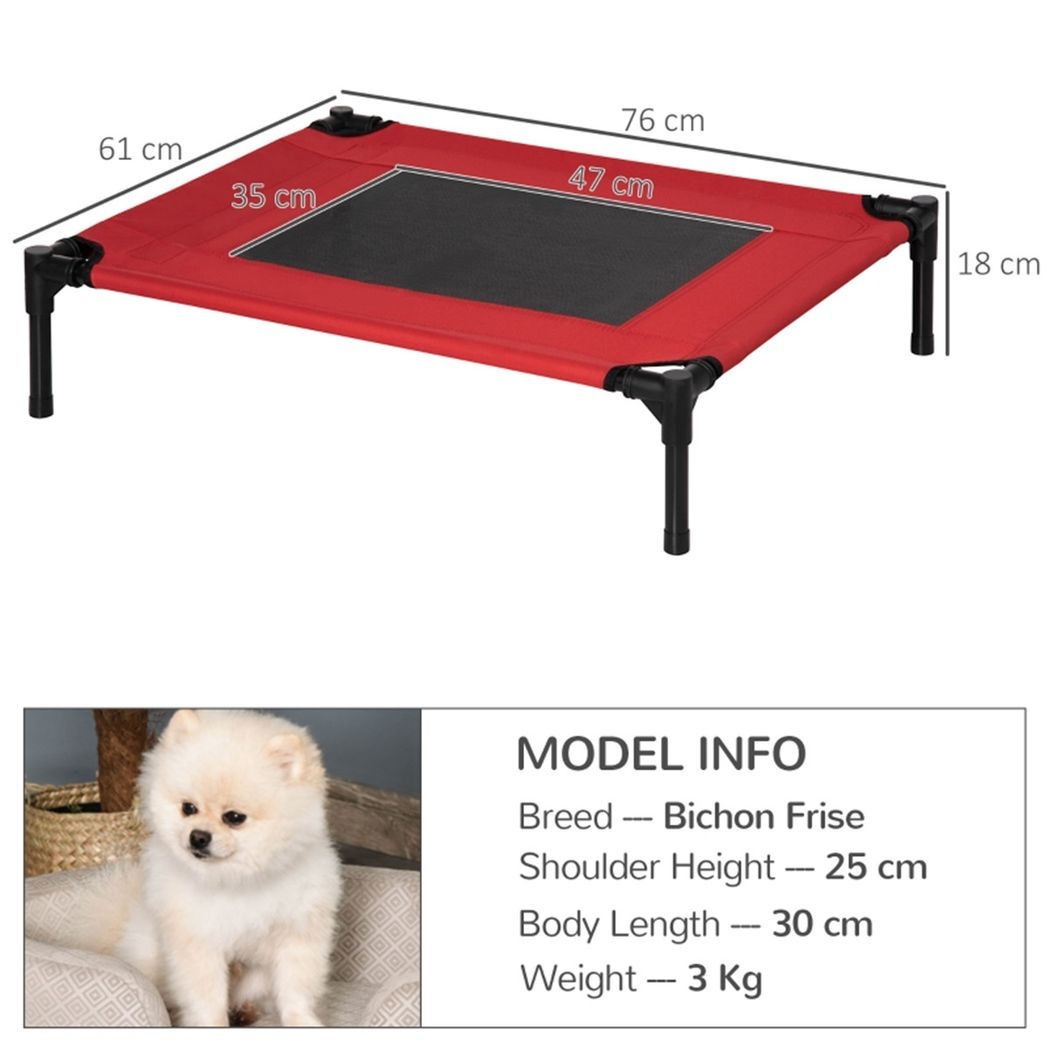 PawHut Raised Pet Bed for Medium Dogs with Metal Frame & Breathable Fabric – Indoor and Outdoor, Red and Black