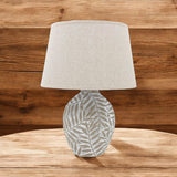 Minimalist Textured Ceramic Table Lamp with Fabric Shade – In-Line Switch, 1m Cable Bedside Lamp