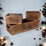 AcaciaHome Vintage Wooden Merry Christmas Storage Crate Set with Sturdy Handles – Festive Rustic Decor
