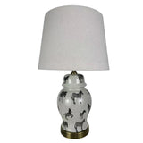 AcaciaHome Oriental Floral Ceramic Table Lamp with Drum Shade – Decal Patterns, Soft Ambient Lighting