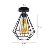 Vintage Industrial Diamond Shaped Wire Cage Ceiling Light with Metal Ceiling Rose & E27 Holder – Max 60W