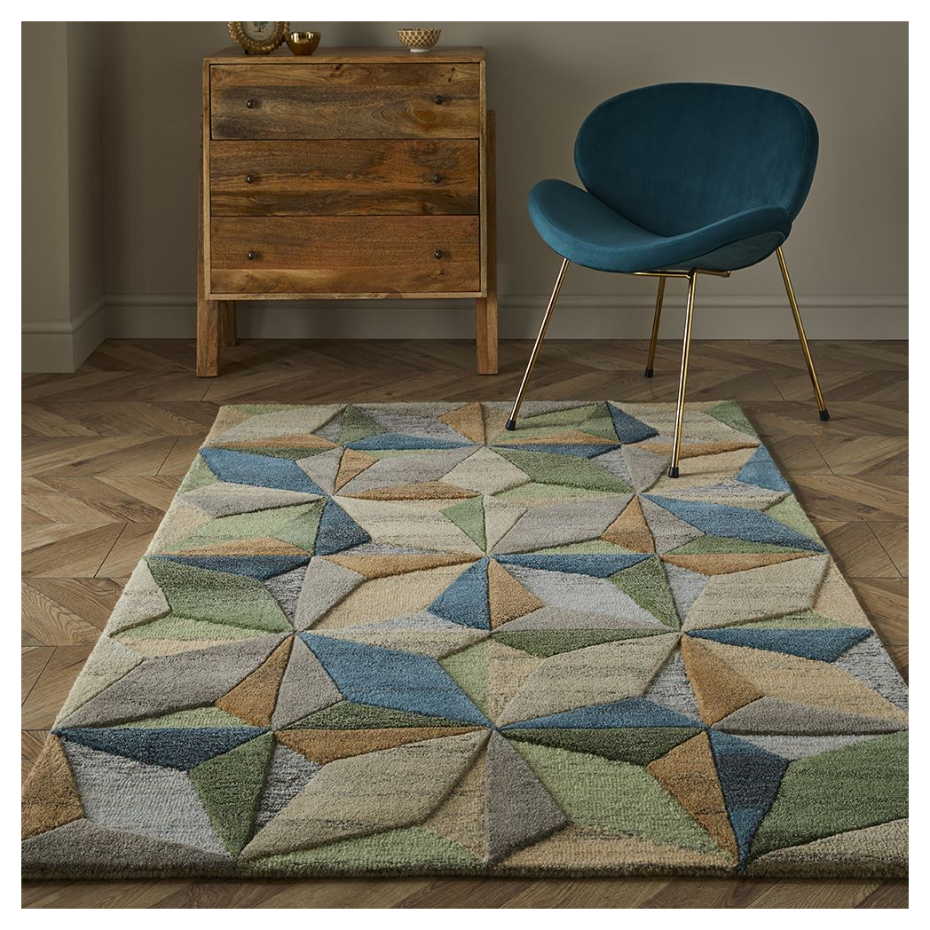 Esselle Home Lilianna Embossed Geometric Wool Rug, 120 x 170cm – Hand-Carved 3D Pattern, Mayfair Collection