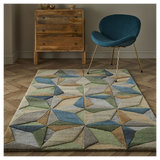Esselle Home Lilianna Embossed Geometric Wool Rug, 120 x 170cm – Hand-Carved 3D Pattern, Mayfair Collection