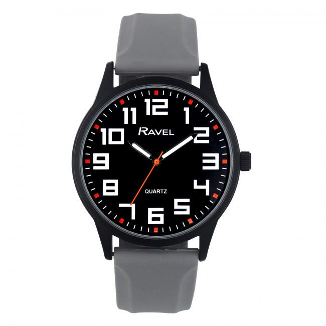 Ravel Men's Sports Watch – Black Dial, Grey Silicone Strap