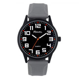 Ravel Men's Sports Watch – Black Dial, Grey Silicone Strap