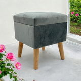 AcaciaHome Square Velvet Ottoman Footstool with Lift-Up Storage – Medium-Firm Foam Seat, Grey