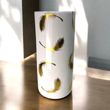 Classic Ceramic Round Umbrella Stand, 18" Tall – Holder or Vase with Glazed Finish, Gold Leaf Round Design