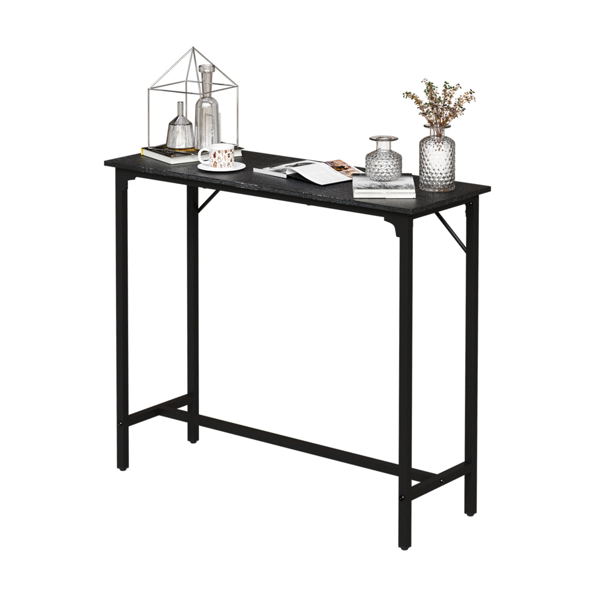 43-Inch Black Bar Table with MDF Top & Iron Frame, 110cm – Pub Height Kitchen or Home Bar Counter