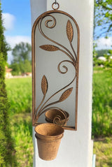 Rusty Arched 60cm Metal Garden Wall Mirror with Planter