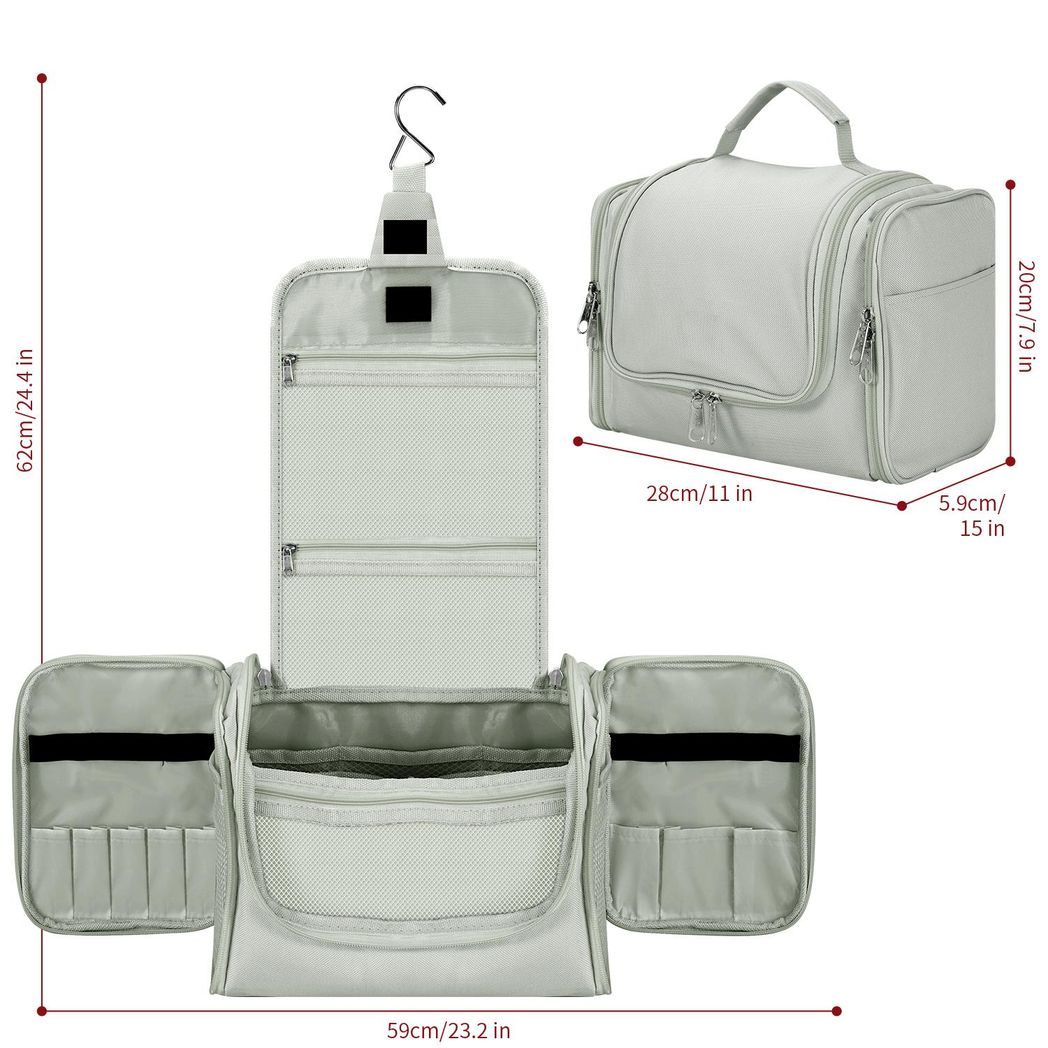 Vinsani Hanging Toiletry Bag with Compartments, Mesh Pockets and Two Zippers – Travel Makeup Organiser, Dark Grey