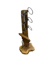 Solid Wood Wine Bottle Holder with Abstract Design – Free-Standing Dark Brown Wine Rack for Home and Bar