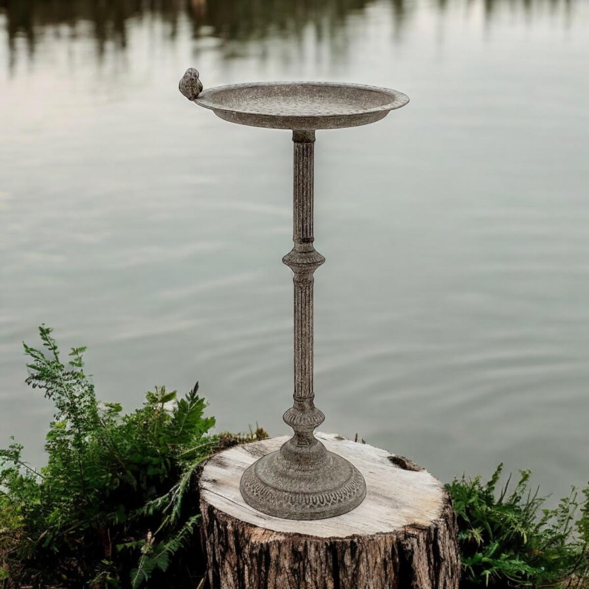 MSL Antique Iron Birdbath & Feeder with Stand – 65cm Freestanding Garden Ornament