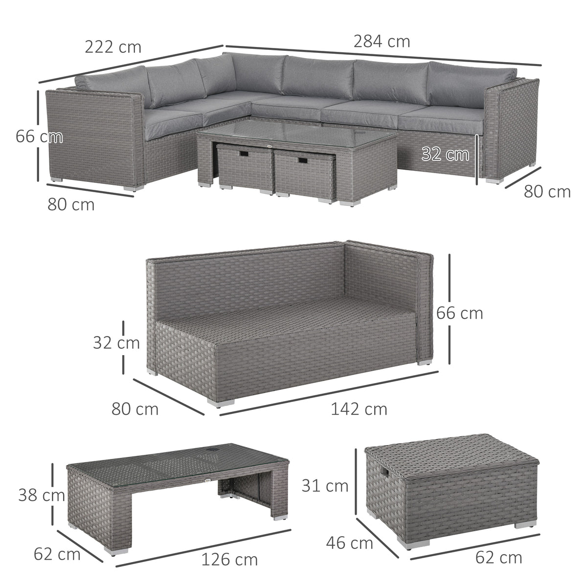 Outsunny Rattan Corner Sofa Set cushion detail
