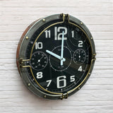London 40cm Globe Wall Clock – Black & Silver Metal, Quartz Movement