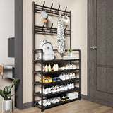 3-in-1 Metal Coat Stand with 8 Detachable Hooks & Shoe Shelves, 60 x 26 x 170cm, Black