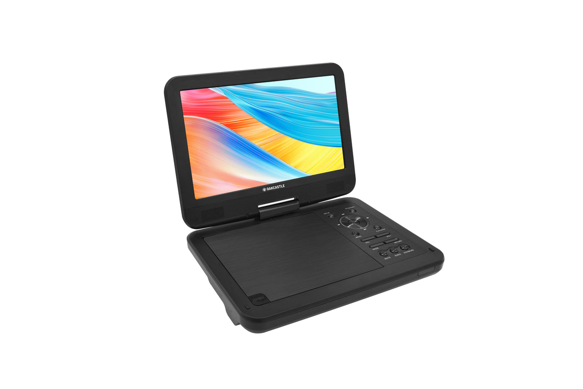 Oakcastle DVD120 Portable DVD Player with 10.5-Inch HD Swivel Screen – Rechargeable, Region Free, Car Powered