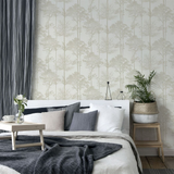 Arthouse Stardust Tree Glitter Vinyl Wallpaper – Gold Tree Silhouettes, Hardwearing Textured Design, Neutral