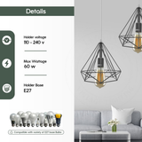 LEDSONE 3 Head Red Rectangle Base Vintage Industrial Cage Pendant Light, E27 Loft Style – Kitchen Island