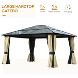 Outsunny 4.3 x 3.6m Aluminium Hardtop Gazebo with Polycarbonate Roof, Curtains & Netting – Brown