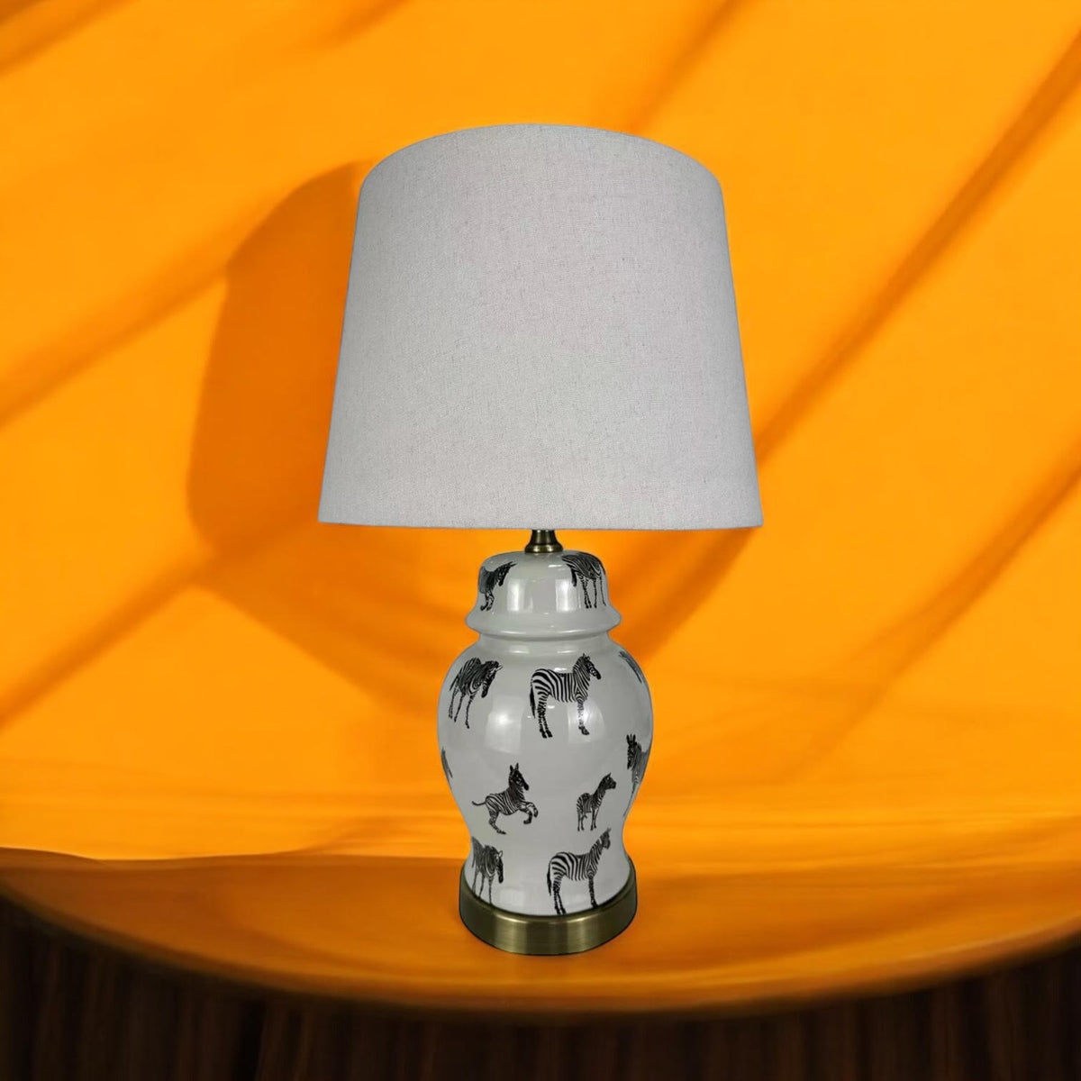 AcaciaHome Oriental Floral Ceramic Table Lamp with Drum Shade – Decal Patterns, Soft Ambient Lighting