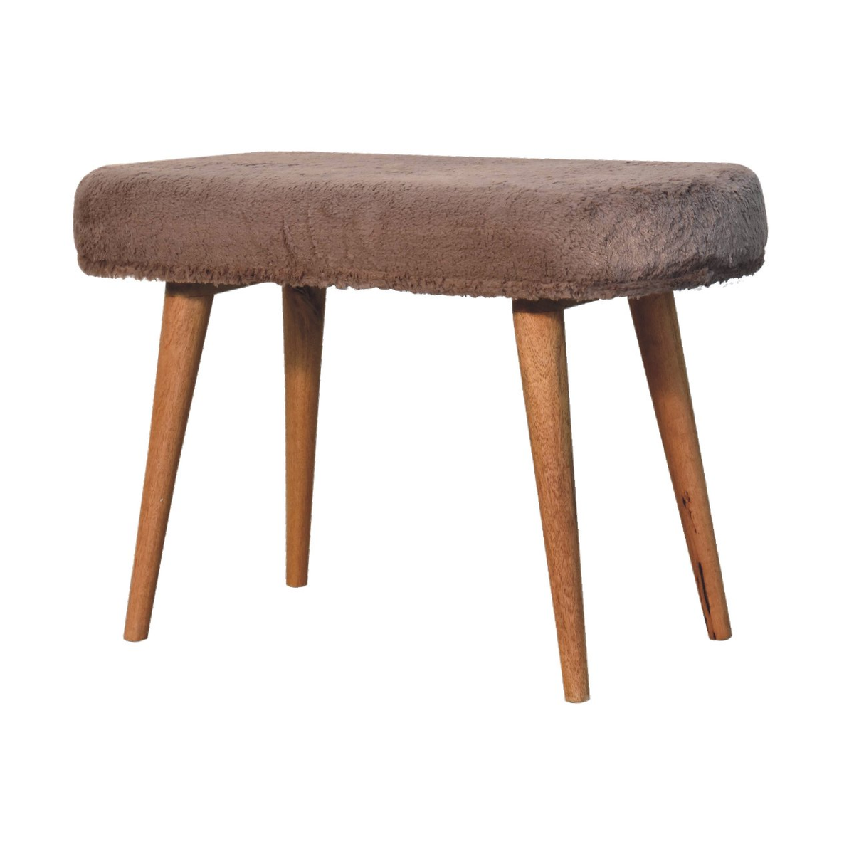 Artisan Furniture Solid Wood Mocha Faux Fur Bench – Upholstered Bedroom & Living Room Seat, Oak-ish Legs, Brown