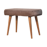Artisan Furniture Solid Wood Mocha Faux Fur Bench – Upholstered Bedroom & Living Room Seat, Oak-ish Legs, Brown