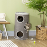PawHut Cat Barrel Tree Tower for Indoor Cats and Kittens with Sisal Cover and Cosy Platform – Light Grey