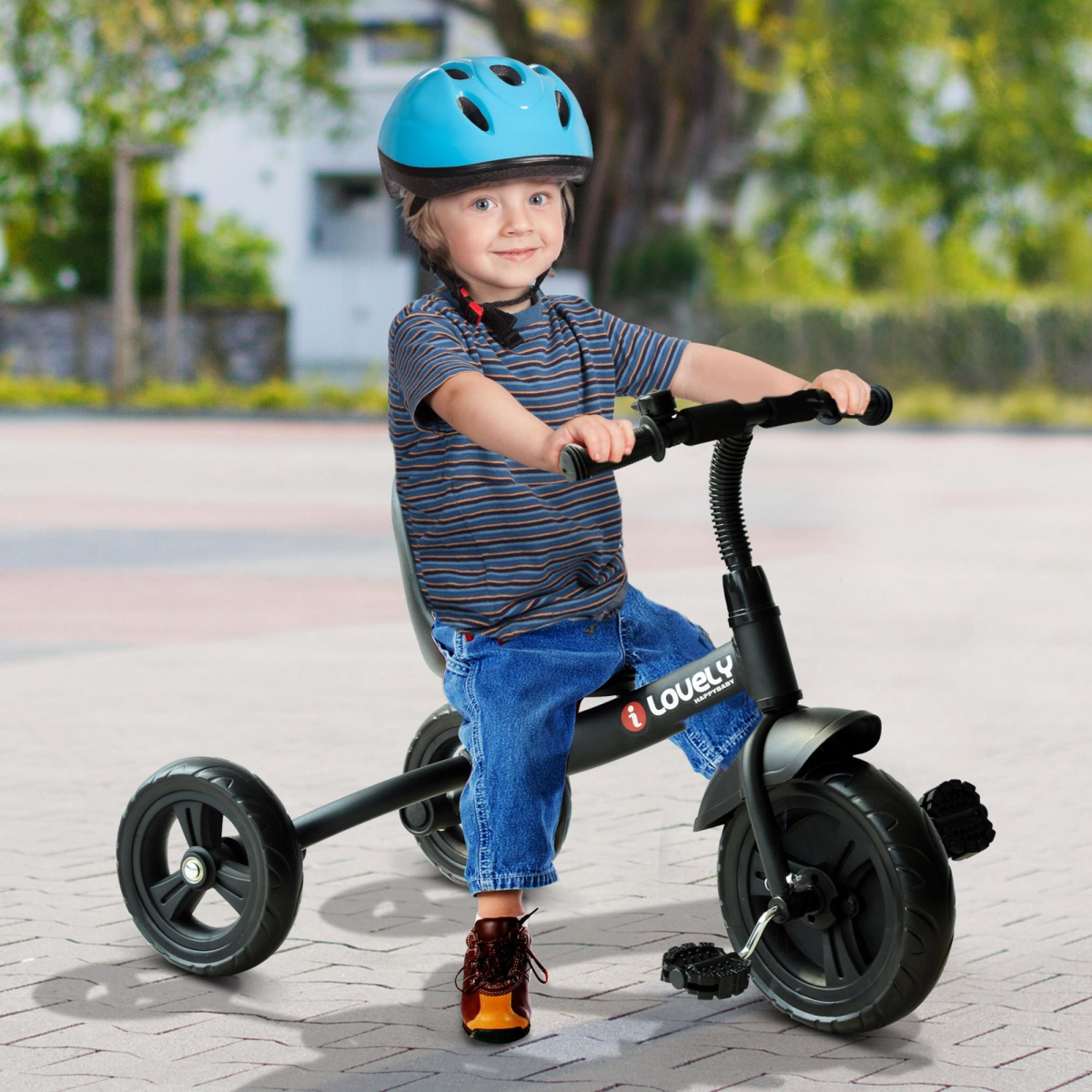 HOMCOM Kids Tricycle with 3 Wheels, Metal Frame & Adjustable Seat – Toddler Ride-On Trike for 18+ Months, Black