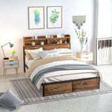 HOMCOM 5ft King Size Bed Frame with Storage Headboard – Under Bed Storage, Steel Frame