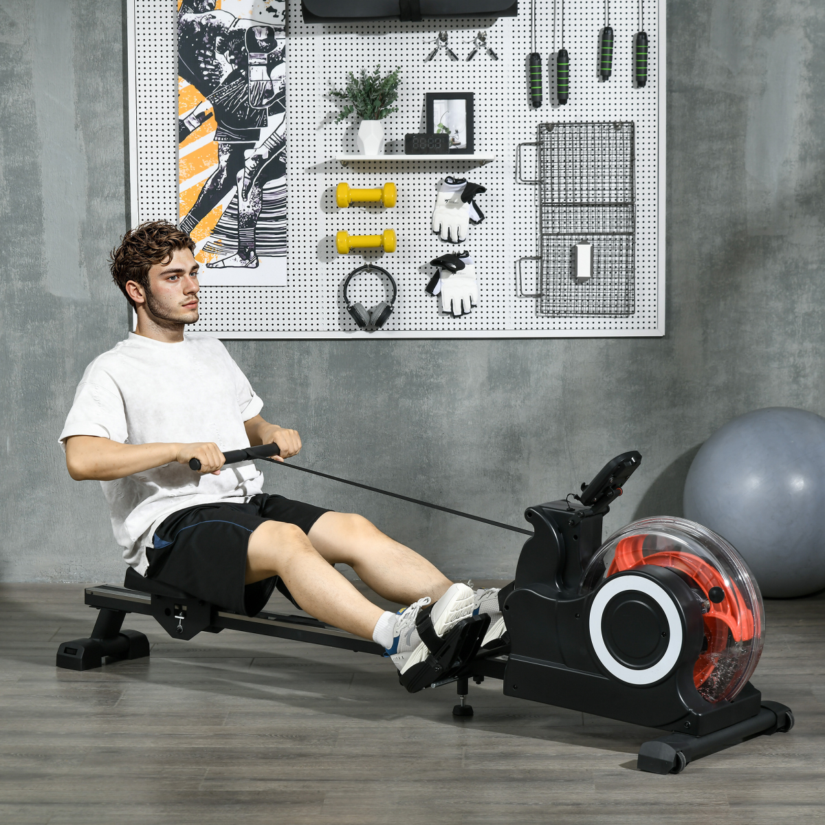 SPORTNOW Foldable Water Rowing Machine with 6 Resistance Levels, LCD Monitor & Wheels – Home Gym Rower, Black