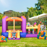 Outsunny Inflatable Bouncy Castle with Slide, Pool & Trampoline, Includes Blower – Kids Garden Play, Multi-Colour