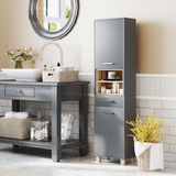 HOMCOM Bathroom Storage Unit with Two Cabinets, Open Shelves & Drawer – Freestanding Tall Cabinet, Grey