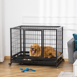 Pawhut Large Metal Dog Kennel Cage with Wheels & Crate Tray – Rust-Resistant Pet Crate, Black