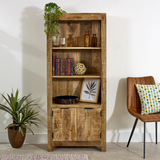 Surrey Solid Mango Wood Bookcase with 2 Doors & 3 Shelves – Living Room & Study Storage