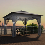 Outsunny 3x3m Pop Up Gazebo with Solar LED Lights, Remote & Mesh Curtains – Garden Shelter, Grey