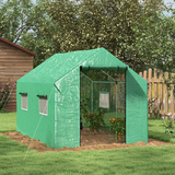 Outsunny 2 x 3m Tunnel Greenhouse with UV PE Cover, Wide Roll-Up Door & Mesh Windows – Steel Frame, Green