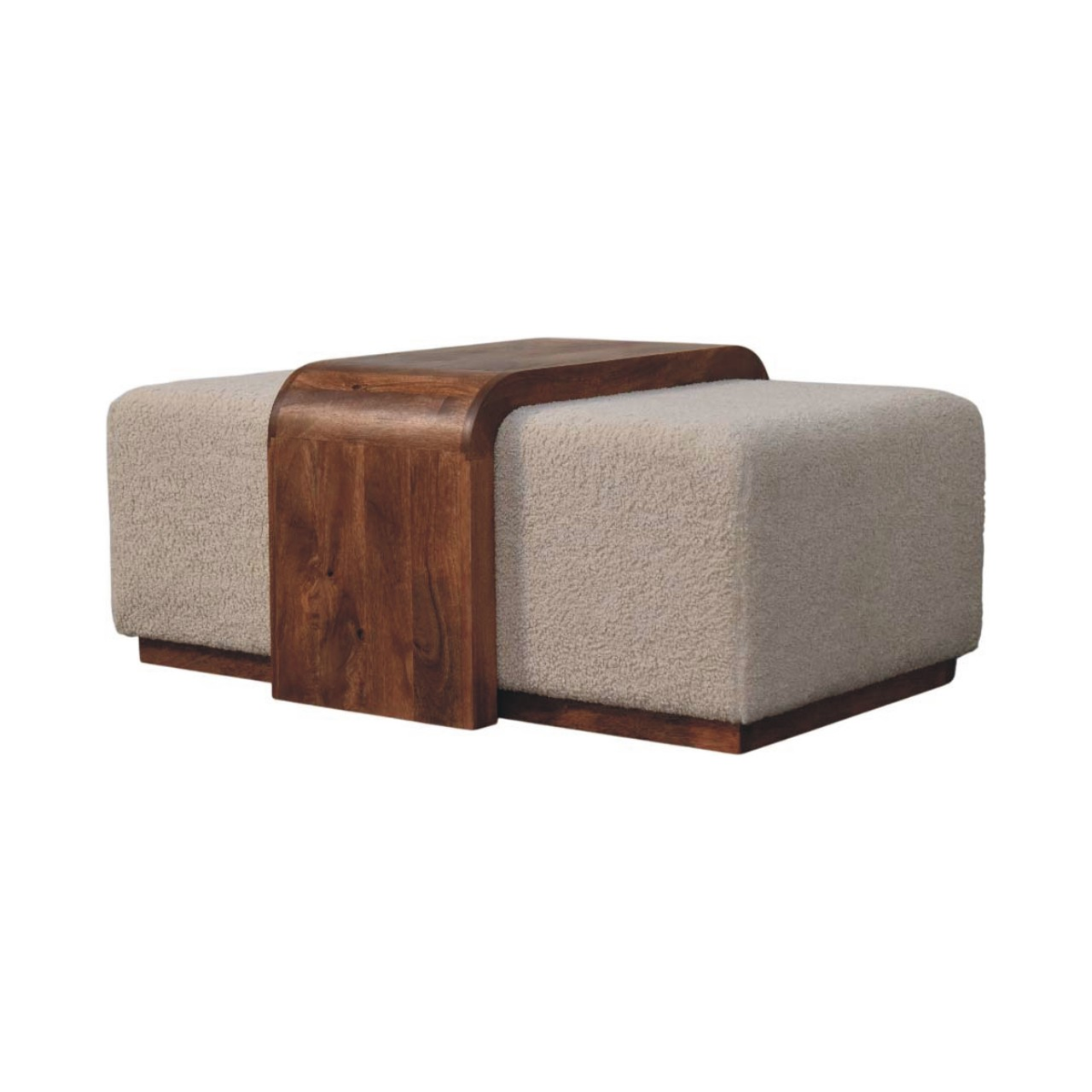 Artisan Furniture Solid Wood Arden Bench Duo with Boucle Seats & Central Table – Hallway Seating, Brown & Cream