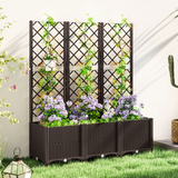 Outsunny Plastic Planter Box with Trellis and Drain Plugs – Vertical Vegetable Garden Raised Bed, Brown