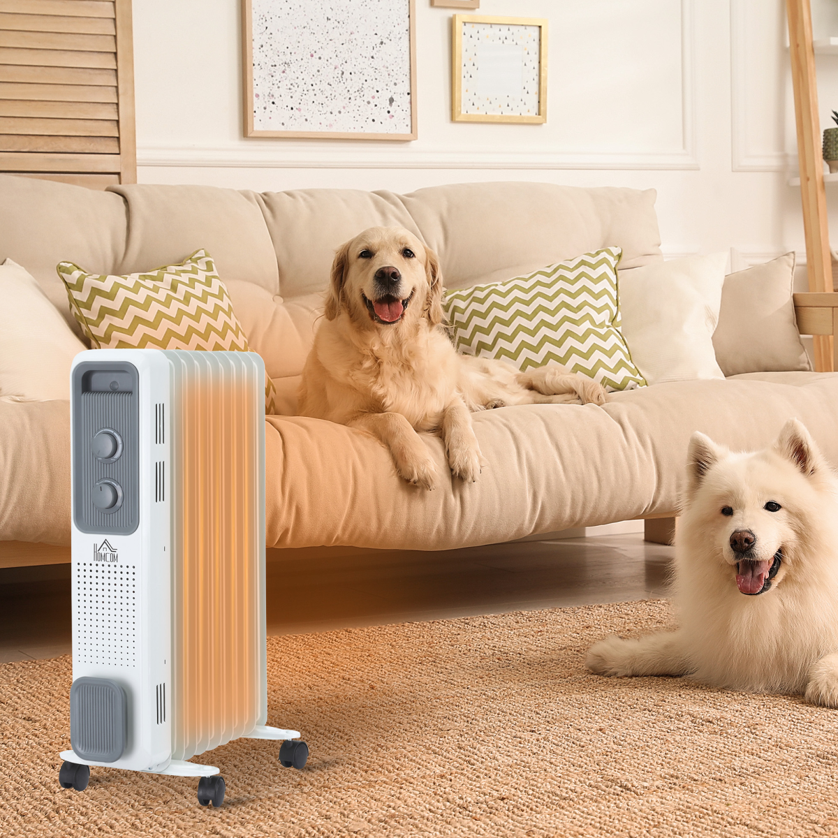 HOMCOM 2180W 9 Fin Oil Filled Radiator with 3 Heat Settings & Safety Cut-Off – Silent Portable Heater