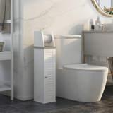kleankin Slim Toilet Roll Storage Unit with Cupboard and Adjustable Shelf – Louvered Door Bathroom Cabinet, White